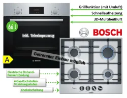 BOSCH Backofen-Set HERDSET mit 3D-Heißluft Edelstahl Gaskochfeld 60cm 4260567485948