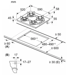 BOSCH Gas-Kochfeld POH6B6K30 34251 10312