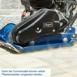 Rüttelplatte HP1100S Scheppach inkl. Fahrwerk und schwarze Gummimatte 35068 10559