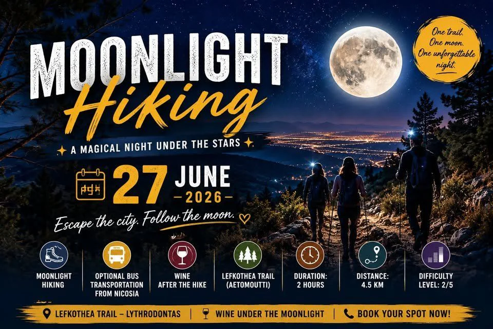 Moonlight Hiking: Night Trek on Lefkothea Trail near Nicosia