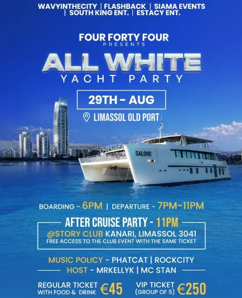All White Yacht Party: Sunset Cruise & Club Night