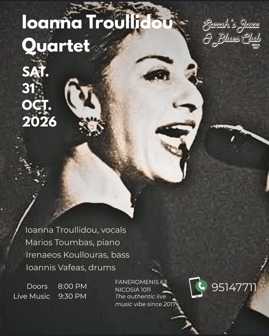 Ioanna Troullidou Quartet live at Sarah's Jazz & Blues Club