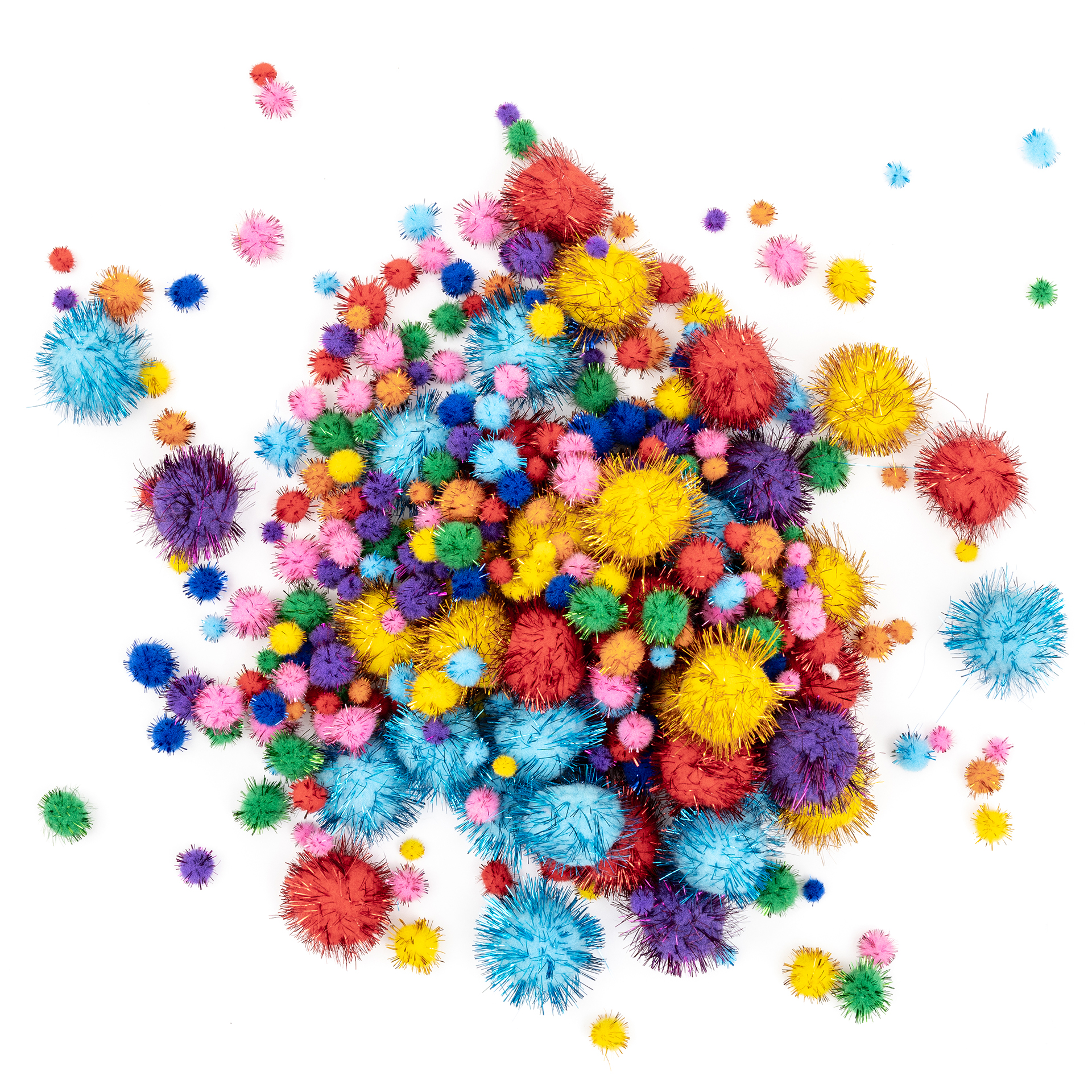 Pompons, 8 Glitzerfarben, 4 Größen, 500 Stück