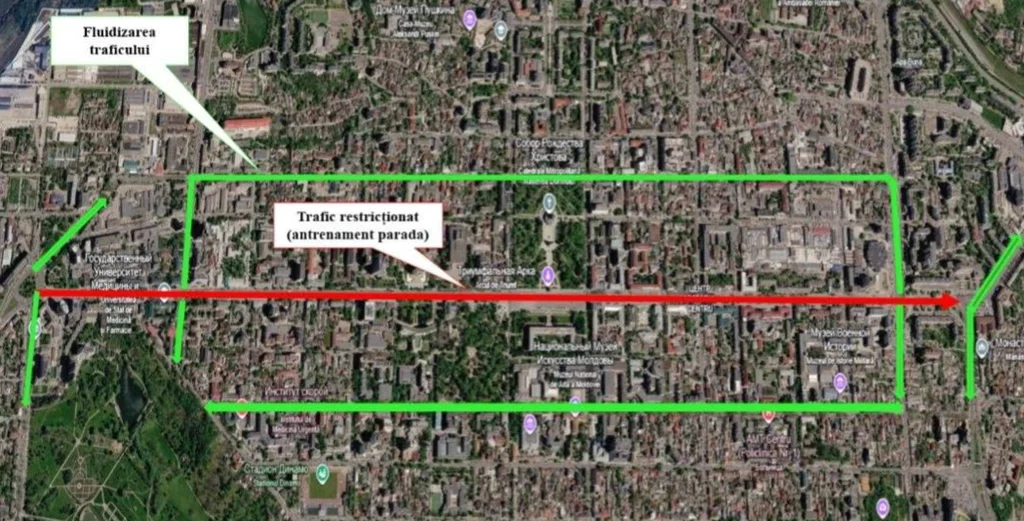 Circulația pe bd. Ștefan cel Mare, restricționată în această noapte. Motivul: Antrenamentele pentru parada militară