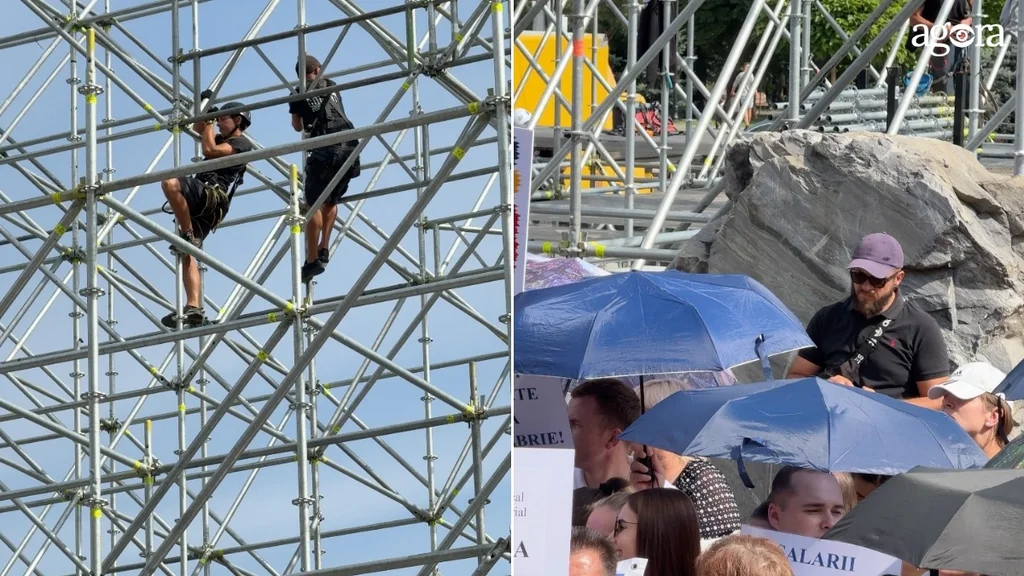 Instalarea scenei pentru concertul din 27 august, desfășurată în timpul protestului profesorilor. Suruceanu: „Graficul amenajării este întemeiat” (VIDEO)