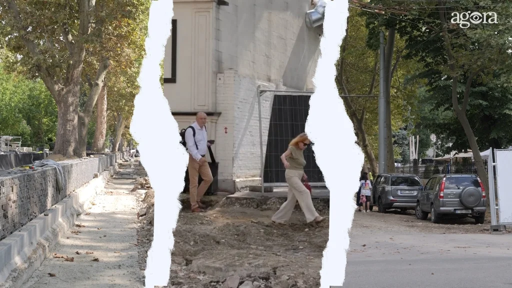 Lucrările avansează, problemele persistă: Caldarâmul de pe strada 31 August, transformat în continuare în parcare pe un șantier nesecurizat (VIDEO)