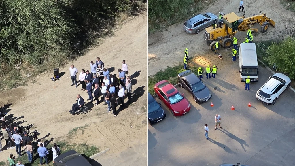 Accesibilitate selectivă? Calea lui Ion Ceban pe șantierul de pe bd. Mircea cel Bătrân, amenajată cu excavatorul pentru conferința de presă (VIDEO/UPDATE)