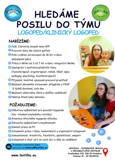 Lentilka přijme posilu do svého týmu, na pozici logoped/klinický logoped!