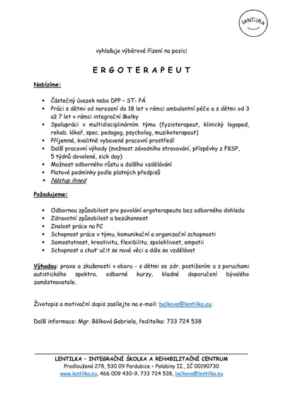 inzerát ergoterapeut