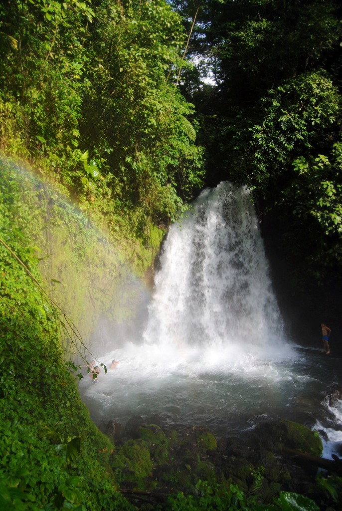 jungle waterval met regenboom costa rica