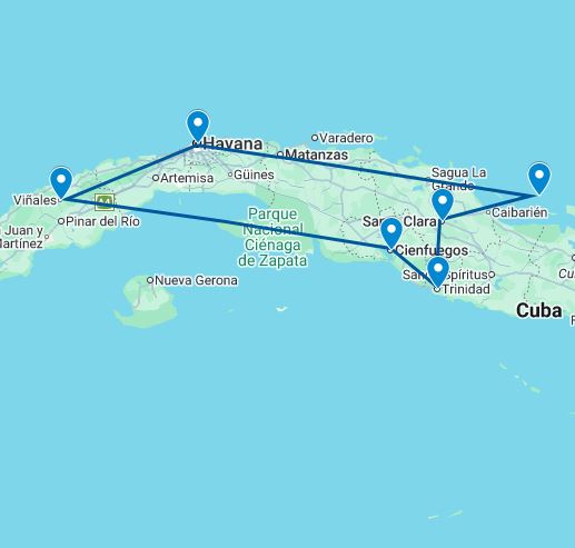 Routekaart van de reis Rondreis Cuba op haar best