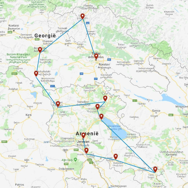 Routekaart van de reis Georgië rondreis actief