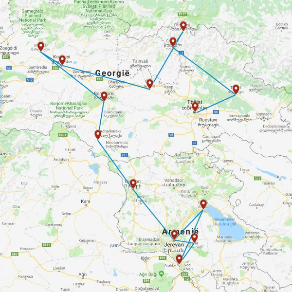 Routekaart van de reis Georgië rondreis betaalbaar