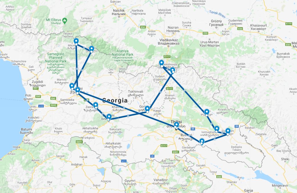 Routekaart van de reis Georgië & Armenië reisroute van een blogger