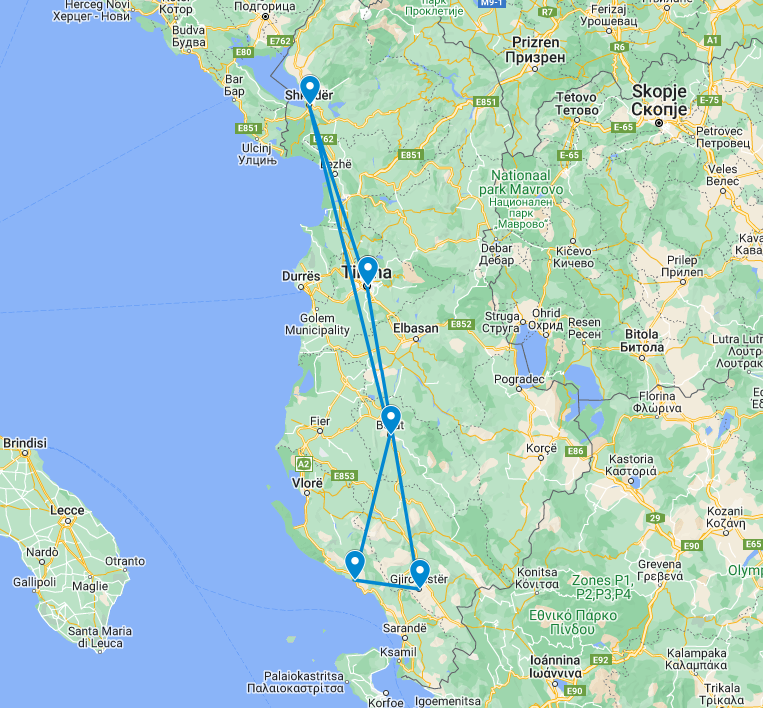 Routekaart van de reis Albanië rondreis hidden gems & highlights