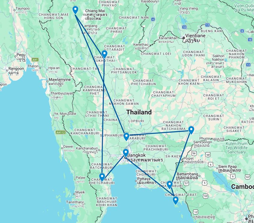 Routekaart van de reis Thailand puur en compleet