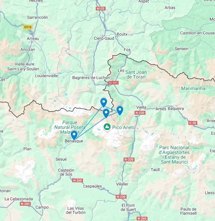 Routekaart van de reis Huttentocht door de Pyreneeën