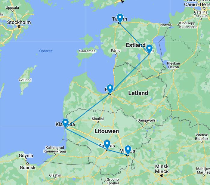 Routekaart van de reis Baltische Staten highlights & hidden gems