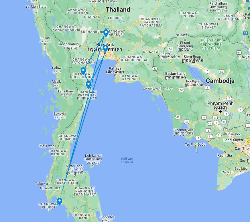 Routekaart van de reis Comfort rondreis Thailand
