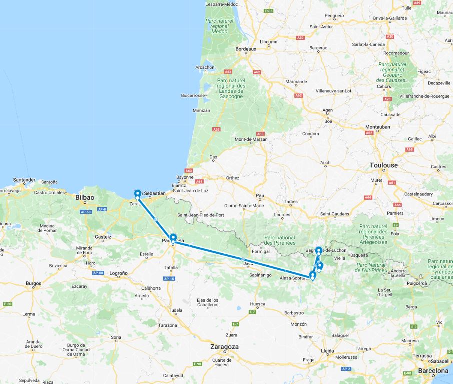Routekaart van de reis Familiereis Noord-Spanje
