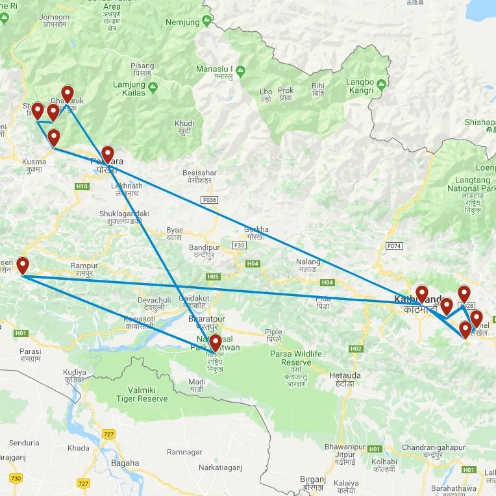 Routekaart van de reis Nepal highlights & hidden gems