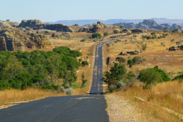 weg door de landschappen met begroeiing en rotsen van madagaskar