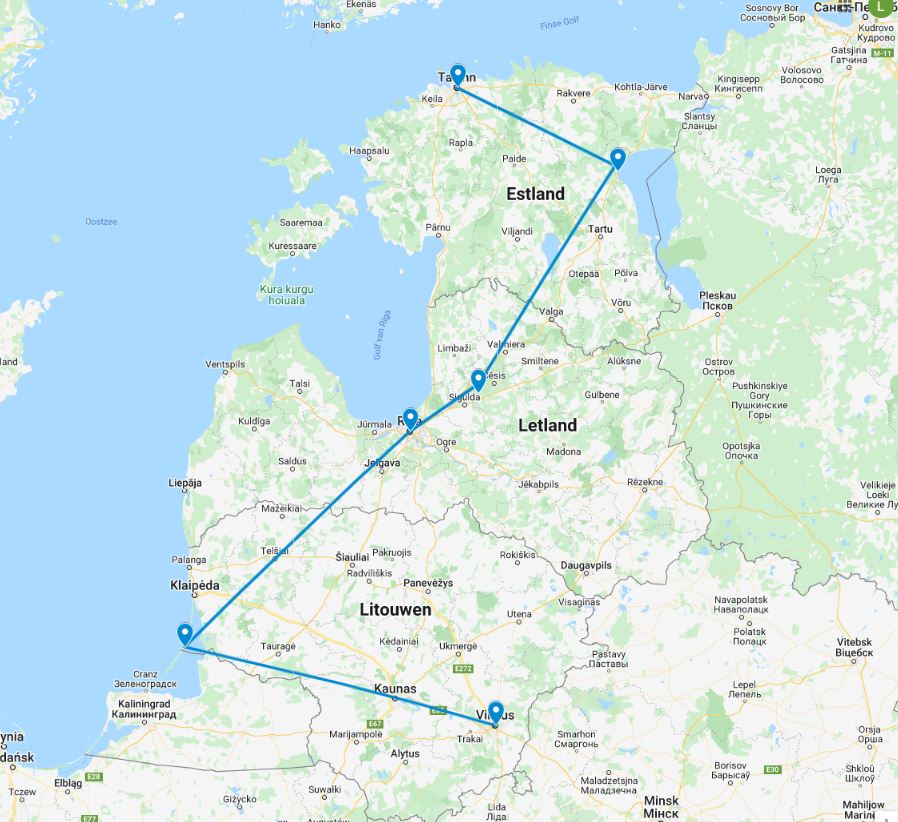 Routekaart van de reis Familiereis Baltische Staten