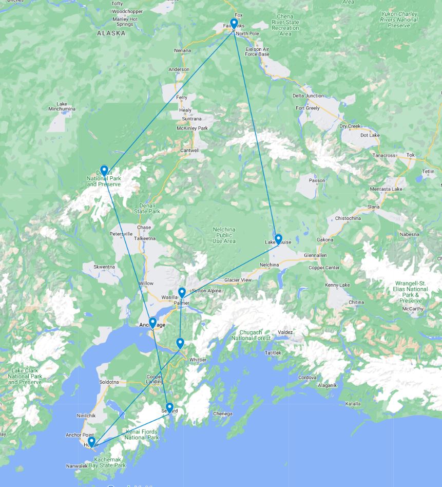 Routekaart van de reis Alaska rondreis for insiders
