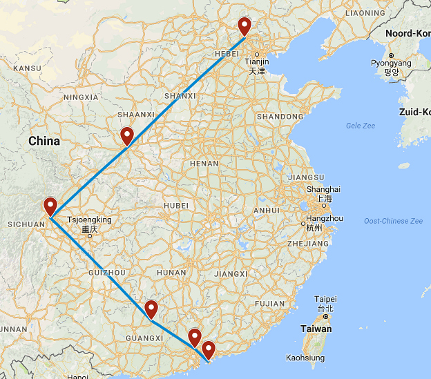 Routekaart van de 19 daagse familie rondreis door China