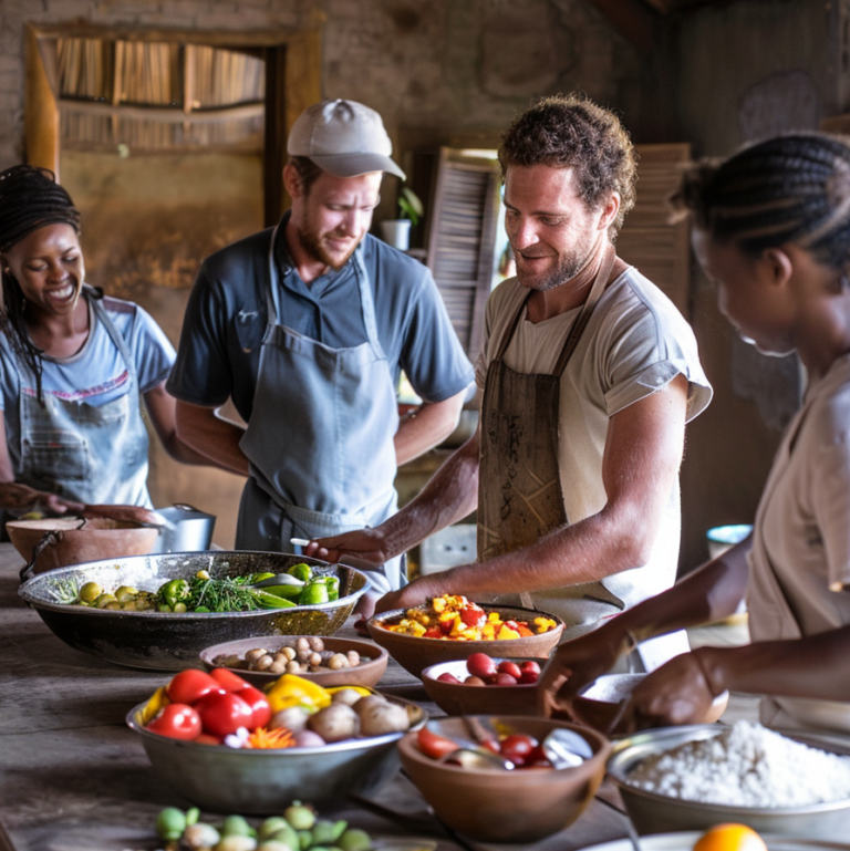 Reizigers met locals tijdens een kookworkshop in Madagaskar