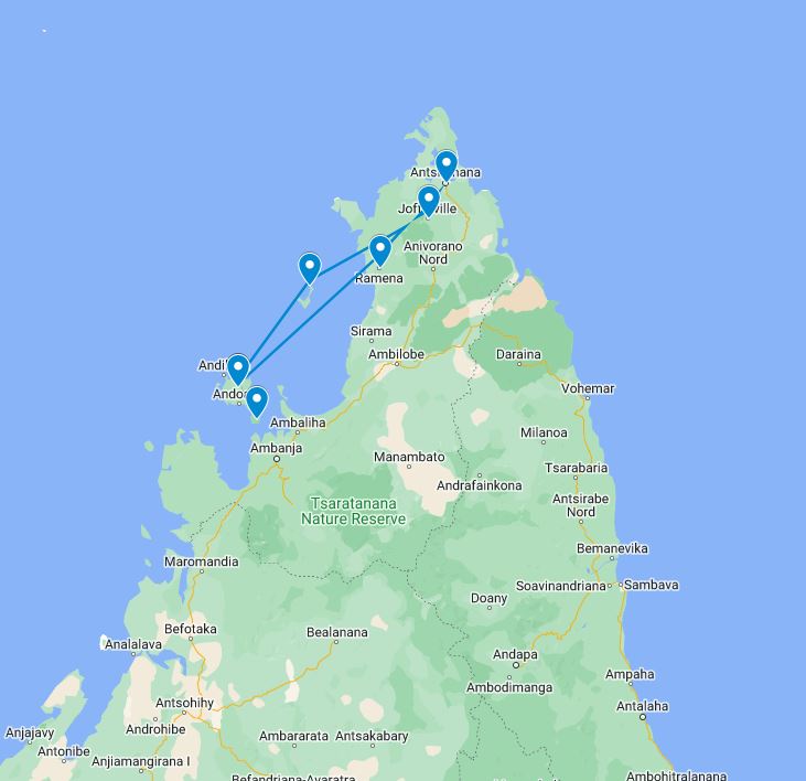 Route kaart van de 2-weekse rondreis door Madagaskar