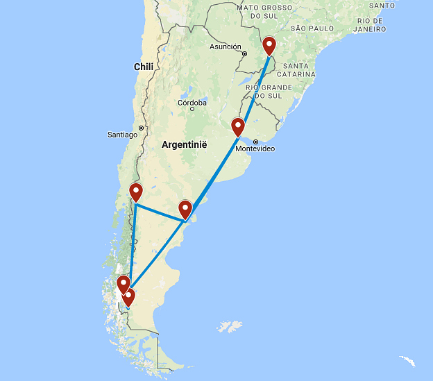 Routekaart van de reis Argentinië rondreis for insiders