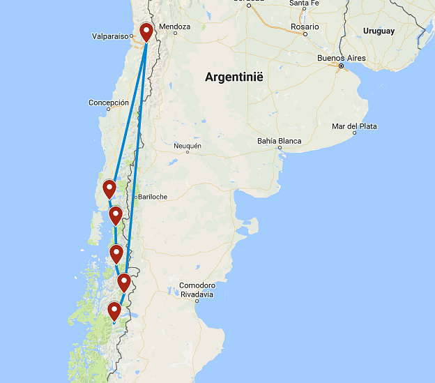 Routekaart van de reis Chili rondreis 4WD avontuur