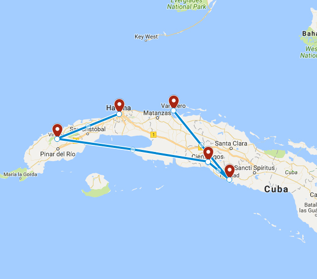 Routekaart van de reis Familiereis Cuba met kinderen