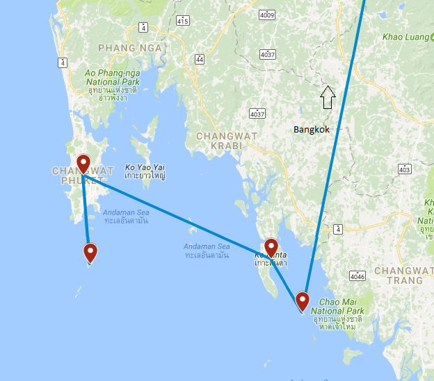 Routekaart van de reis Familiereis Thailand Island Hopping