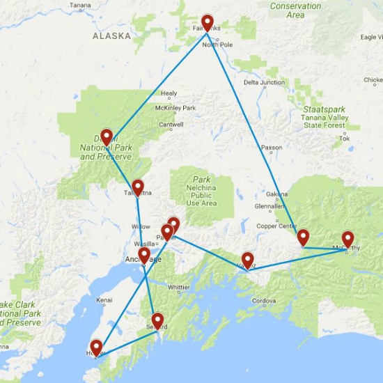 Routekaart van de reis Alaska highlights & hidden gems