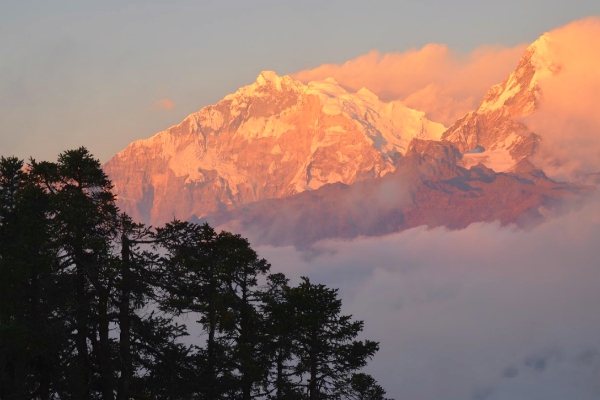 Annapurna bergtop zonsondergang in Tadapani, Nepal