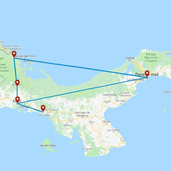 Routekaart van de reis Panama highlights & hidden gems