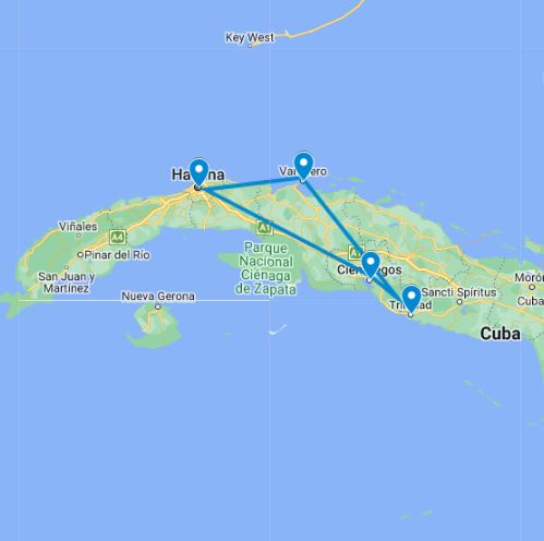 Routekaart van de reis Boetiek rondreis Cuba