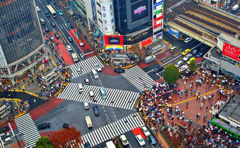 bovenaanzicht shibuya crossing, Tokyo's drukste kruising