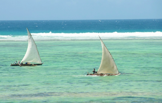 Bootjes op het water bij Zanzibar