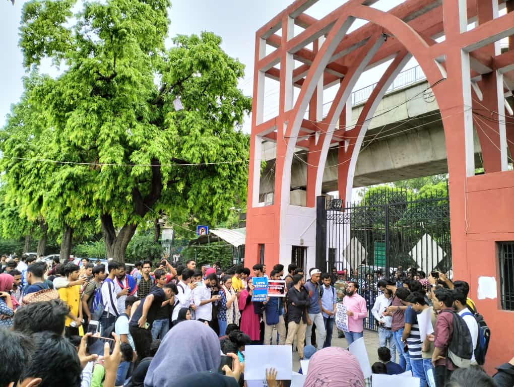 Students protest against seminar “Modi@20” in Jamia Millia Islamia