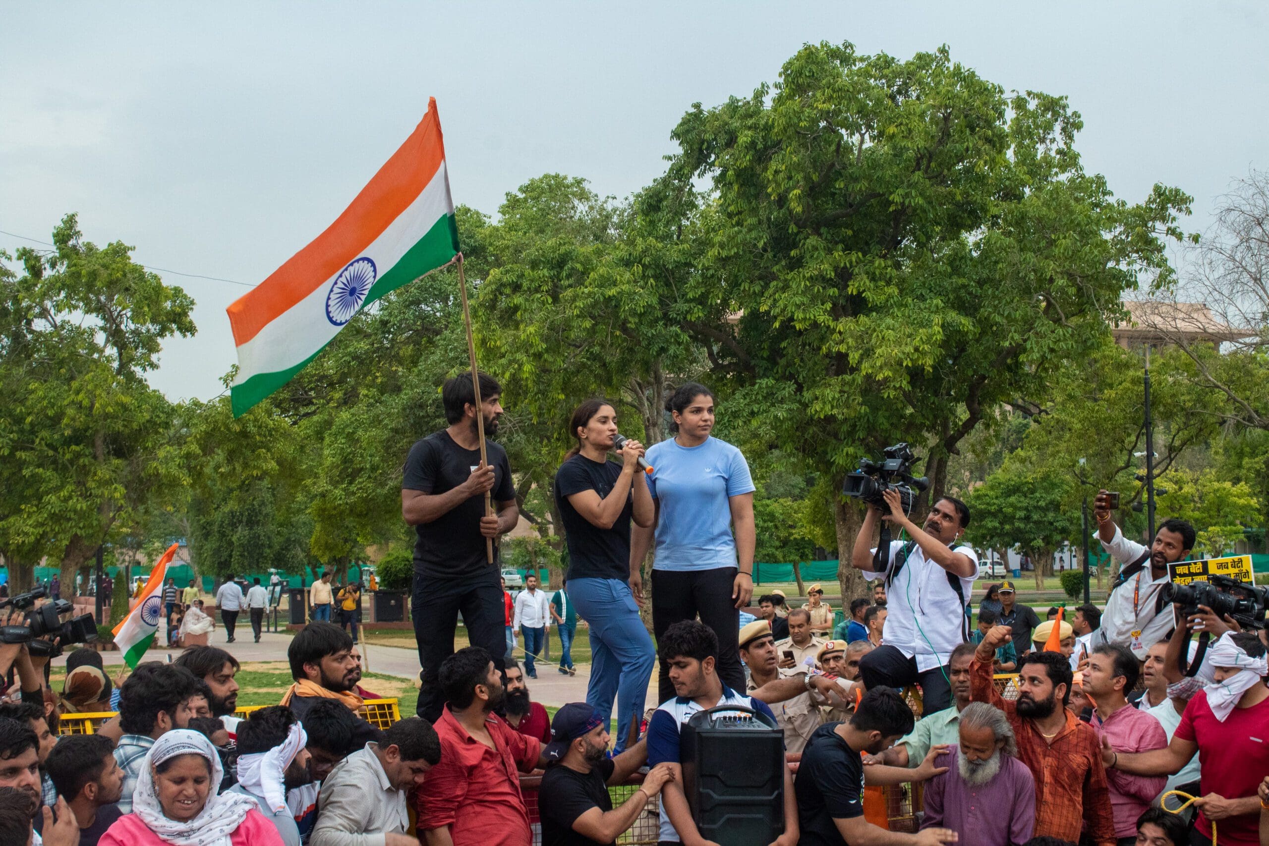 Photos: Hundreds join to mark a month of wrestlers’ protest
