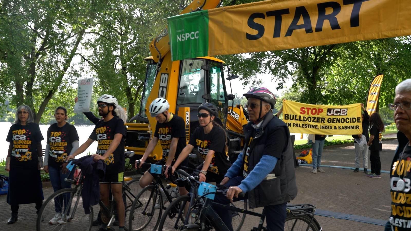 “Assisting genocidal onslaughts in Palestine, India”: Protest disrupts JCB’s 80th anniversary event in Britain