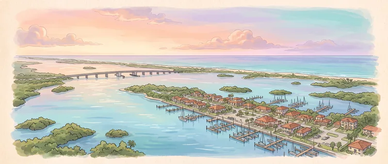 Aerial view of the St. Lucie River and Indian River Lagoon with mangrove islands in Martin County