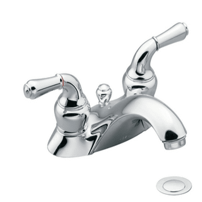 High-quality Moen faucet with a stylish curved design and featuring a two-handle design
