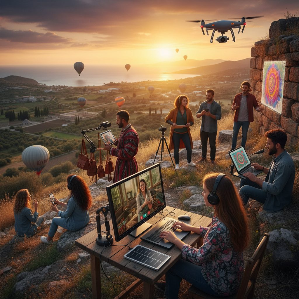 People working on laptops in a co-working space in Türkiye, horizontal