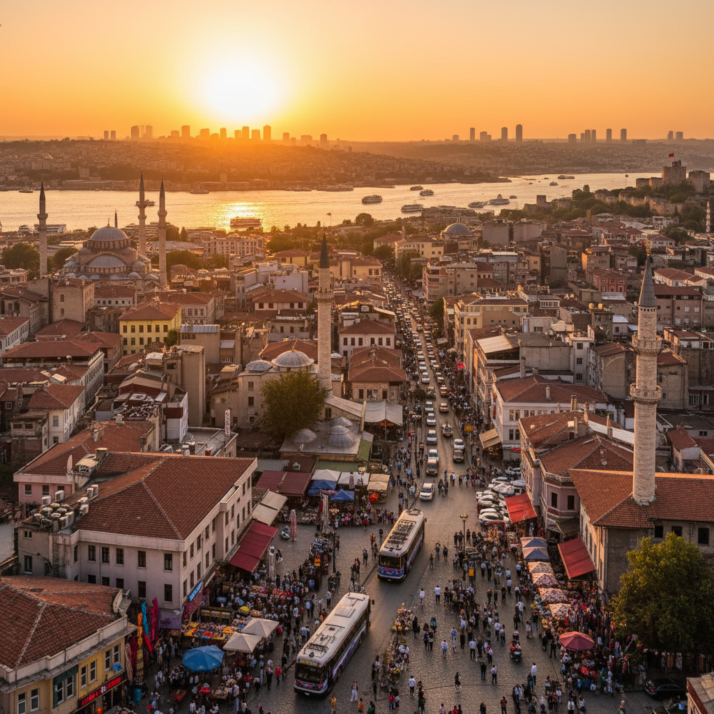 Overview of social life in Türkiye, vibrant street photography, horizontal