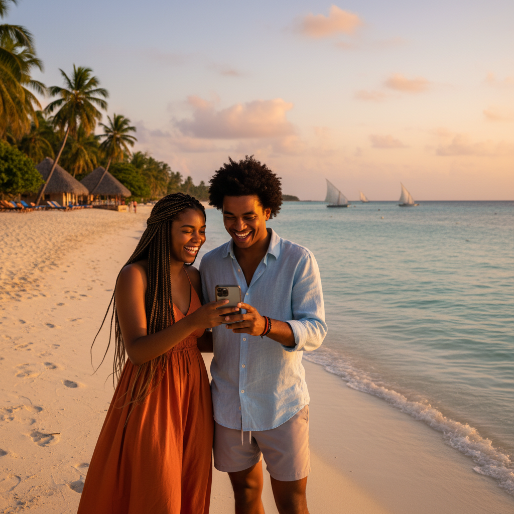 Zanzibar Central/South online dating, young couple, horizontal photo