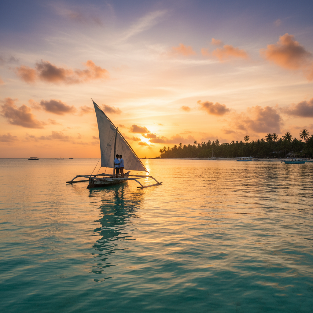 Zanzibar Central/South romantic sunset, couple, horizontal photo